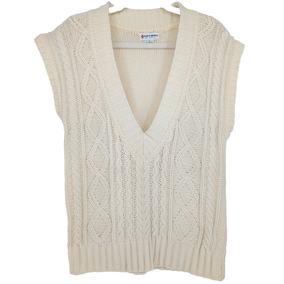 Vintage Currants Cream Cable Knit Deep V Sweater Vest Small Grandpacore Preppy - Picture 2 of 8